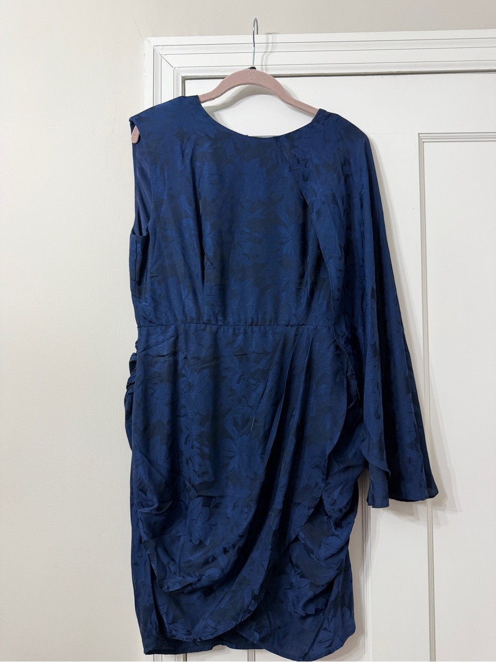Navy Floral One-Shoulder Cape Sleeve Dress